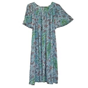 Go Softly Patio Dress Sz Large Multicolor Paisley Midi Rayon Short Sleeve Pocket